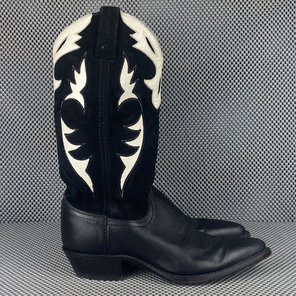 Dan Post Cowboy Boots Womens Size 7 M Black White Leather Western Pull on